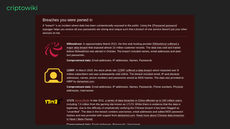 ... el listado asociado de sitios filtrados y qué datos están expuestos :(